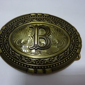 Initial B Letter Men Belt Buckle Metal Cowboy Rodeo Western Brass Tone